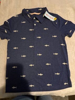 Cat & Jack Navy Polo with White Shark Motif